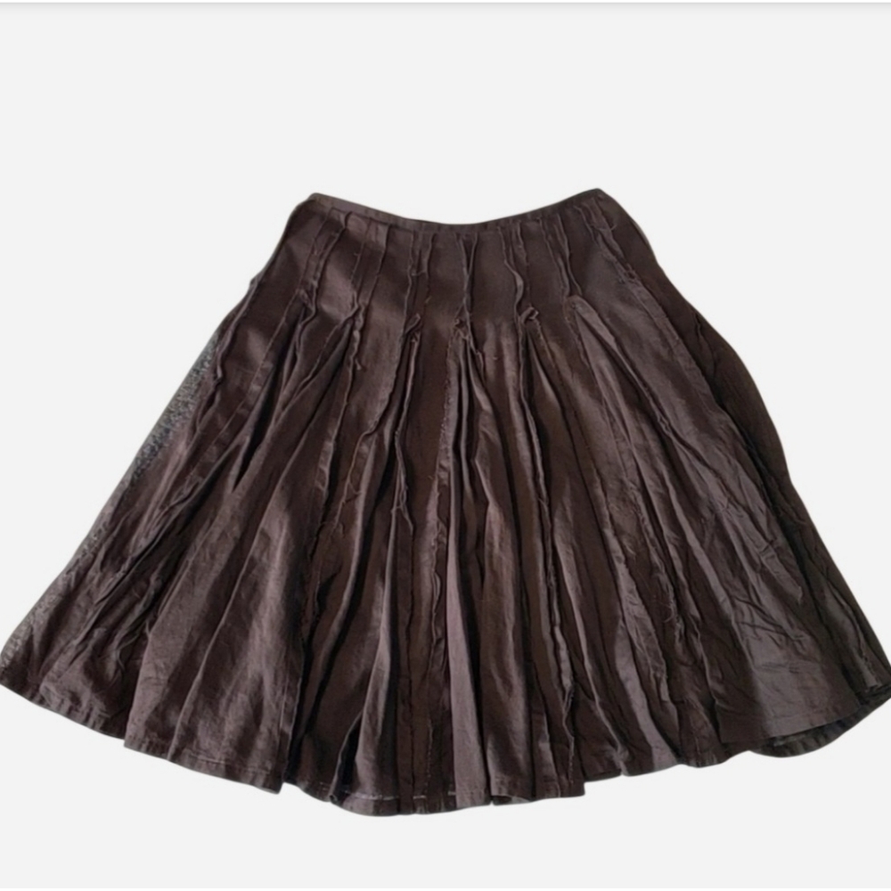 Calvin Klein Y2K Brown Raw Hem Pleated Midi Skirt Size 2 Fairy Grunge Boho